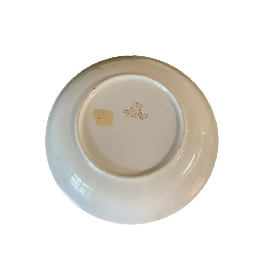 ACF Japanese Porcelain Ware Hong Kong Brass Clad Bowl, Blue Birds & Floral Decor